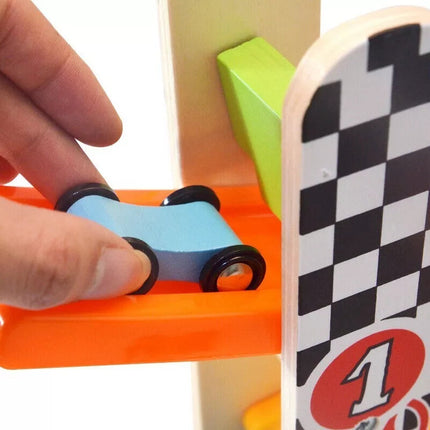 Roller Coaster Gravity Race Track with Wooden Cars Multicolor