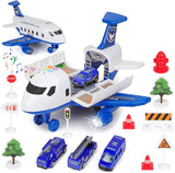 Airplane Toys for 3 Year Old Boys with Light and Sound, Educational Police Car Toy Plane, 5 in 1 Friction Power Toys Christmas Birthday Gifts