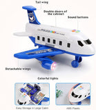 Airplane Toys for 3 Year Old Boys with Light and Sound, Educational Police Car Toy Plane, 5 in 1 Friction Power Toys Christmas Birthday Gifts