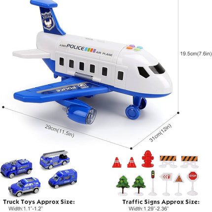 Airplane Toys for 3 Year Old Boys with Light and Sound, Educational Police Car Toy Plane, 5 in 1 Friction Power Toys Christmas Birthday Gifts