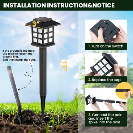 8 Pack Black Solar Powered Integrated LED Pathway Light, Warm White & Waterproof, 10 Hours of Lighting (Set of 8)