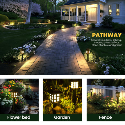 8 Pack Black Solar Powered Integrated LED Pathway Light, Warm White & Waterproof, 10 Hours of Lighting (Set of 8)