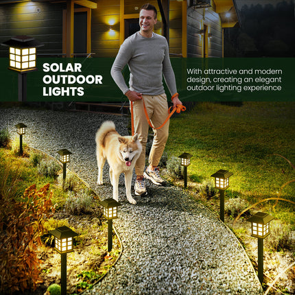 8 Pack Black Solar Powered Integrated LED Pathway Light, Warm White & Waterproof, 10 Hours of Lighting (Set of 8)