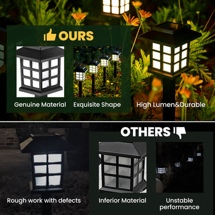 8 Pack Black Solar Powered Integrated LED Pathway Light, Warm White & Waterproof, 10 Hours of Lighting (Set of 8)
