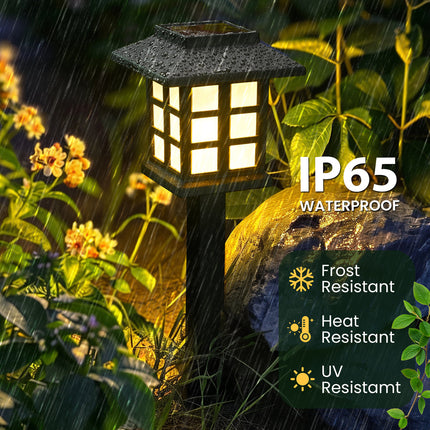 8 Pack Black Solar Powered Integrated LED Pathway Light, Warm White & Waterproof, 10 Hours of Lighting (Set of 8)