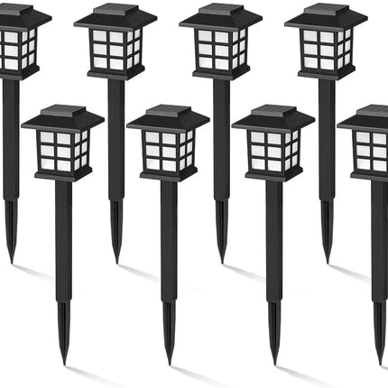 8 Pack Black Solar Powered Integrated LED Pathway Light, Warm White & Waterproof, 10 Hours of Lighting (Set of 8)