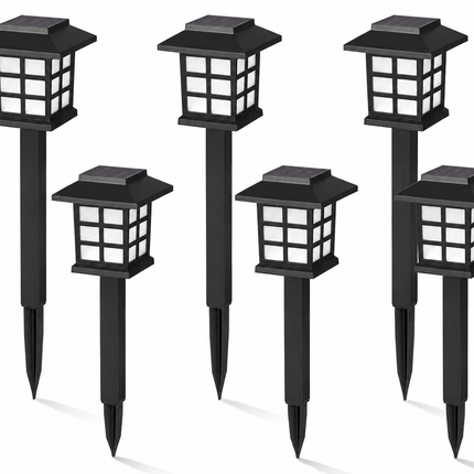 6 Pack Black Solar Powered Integrated LED Pathway Light, Warm White & Waterproof, 10 Hours of Lighting (Set of 6)