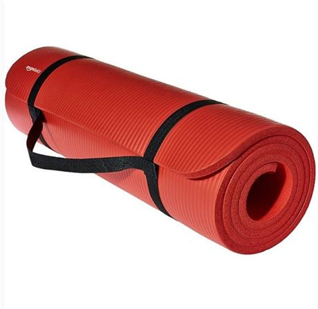AMAZON BASICS 1/2" Extra Thick Yoga Exercise Mat w/ Strap 74" X 24", RED