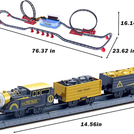 FUN LITTLE TOYS 78PCS Train Set Toys for Kids, Flexible Railway Tracks Roller Coaster Playset, Batteries Operated Toy Train with Light and Sound, Gift for 3 4 5 6 Years Old Toddlers Boys and Girls