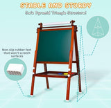 Kids Art Easel, Double-Sided Standing Wooden Painting Easel for Kids, Adjustable Painting Easel with Paper Rolls,Dry-Erase Board, Chalkboard (New Pine Wood Brown)