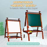 Kids Art Easel, Double-Sided Standing Wooden Painting Easel for Kids, Adjustable Painting Easel with Paper Rolls,Dry-Erase Board, Chalkboard (New Pine Wood Brown)