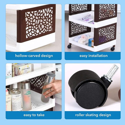 Utility Cart, 4 Tier Rolling Cart, Kitchen Cart, Slide Out Rolling Storage Trolley, Multi-Purpose Shelving Organizer on Wheels for Bathroom, Bedroom, Kitchen, Office, Living Room