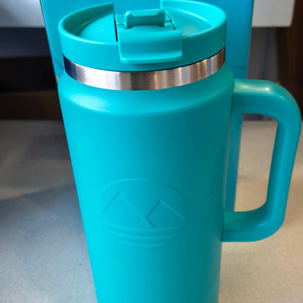 AHRMOSIS 64 Oz Tumbler with Handle and Straw Half Gallon Water Bottle Stainless Steel Travel Mug for Hot & Cold Drinks-Blue