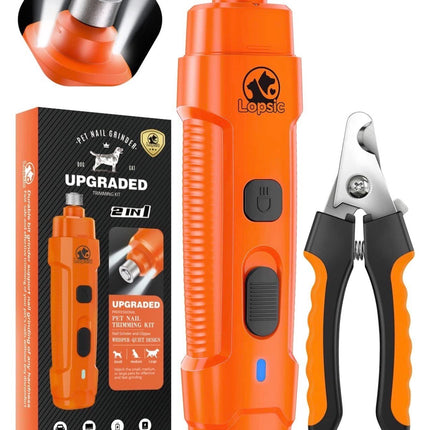 Dog Nail Grinder with 2 LED Lights,2-Speed Powerful Rechargeable Dog Nail Trimmers and Clipper Kit Ultra Quiet Painless Pet Dog Nail Clipper Quick Grooming for Small Medium Large Dogs Cats