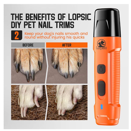 Dog Nail Grinder with 2 LED Lights,2-Speed Powerful Rechargeable Dog Nail Trimmers and Clipper Kit Ultra Quiet Painless Pet Dog Nail Clipper Quick Grooming for Small Medium Large Dogs Cats