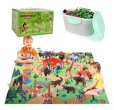 Aomola 24 Pcs Plastic Animal Tpy Figure w/ Activity Play Mat and Trees