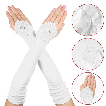 Long Lace Gloves, Soft Fingerless Lace Glove 1920s Opera Elbow Length Women's Gloves