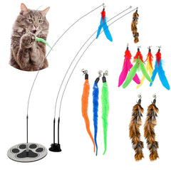Suction Cup Cat Toys for Indoor Cats Interactive Suction Cup Cat Wand Toy Feather Teaser for Indoor Cats & Kittens Multi Surface Base for Hands Free Play
