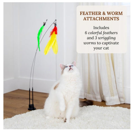 Suction Cup Cat Toys for Indoor Cats Interactive Suction Cup Cat Wand Toy Feather Teaser for Indoor Cats & Kittens Multi Surface Base for Hands Free Play