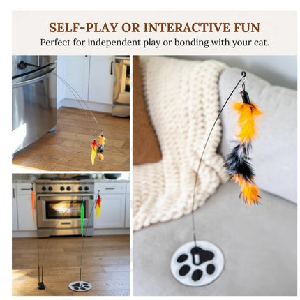 Suction Cup Cat Toys for Indoor Cats Interactive Suction Cup Cat Wand Toy Feather Teaser for Indoor Cats & Kittens Multi Surface Base for Hands Free Play