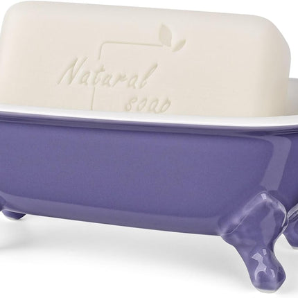 NEWHENGS 6.5" Ceramic Mini Decorative Clawfoot Bathtub Bar Soap Dish, Kitchen Sponge Holder and Shower Tray for Bathroom