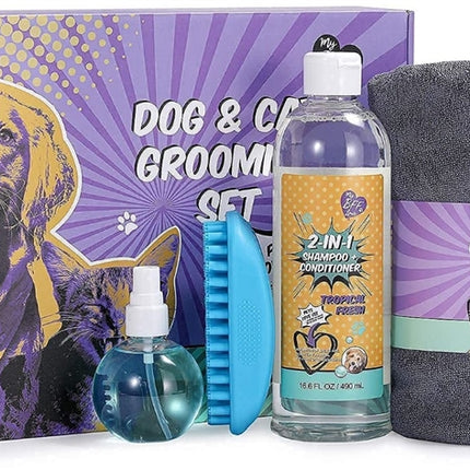 MY BFF LOVE Pet Grooming Gift Set For Cats & Dogs, 4 Pcs