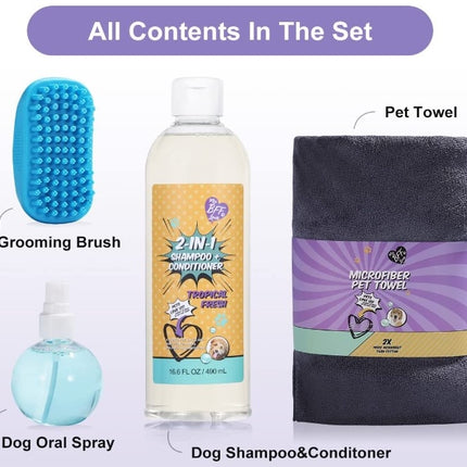 MY BFF LOVE Pet Grooming Gift Set For Cats & Dogs, 4 Pcs