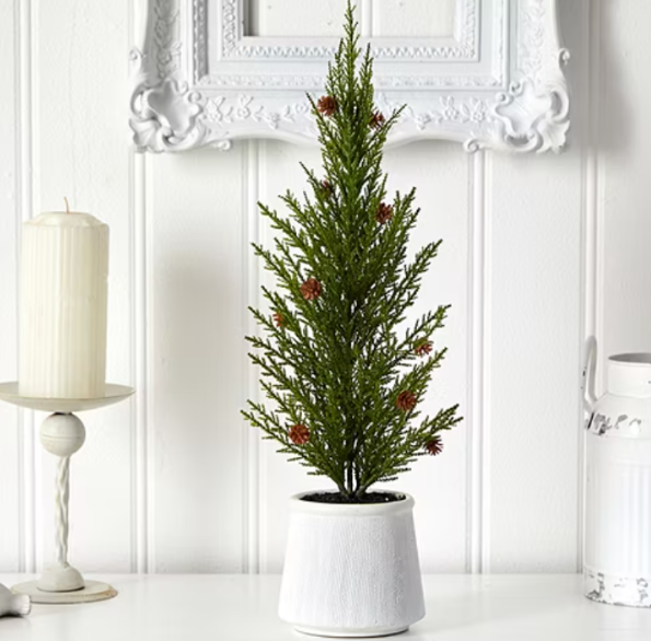 Nearly Natural Faux In Planter 2 Foot Cedar Christmas Tree