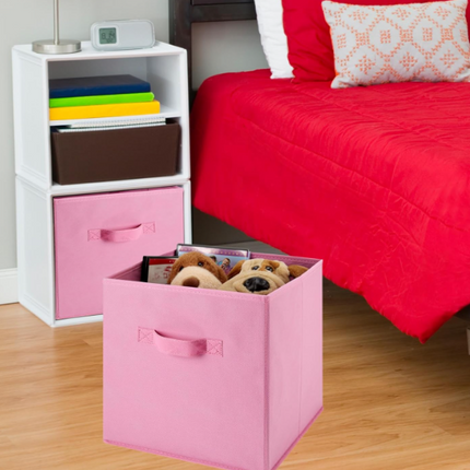 Handy Laundry 6-Pack Foldable Cube Storage Bins – Decorative Collapsible Organizer for Shelves, Closets, Underbed, Clothes, or Kids’ Toys (Pink)