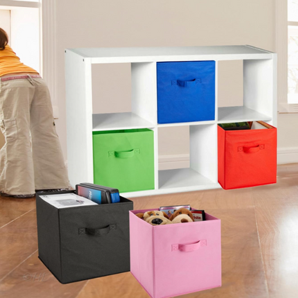 Handy Laundry 6-Pack Foldable Cube Storage Bins – Decorative Collapsible Organizer for Shelves, Closets, Underbed, Clothes, or Kids’ Toys (Pink)