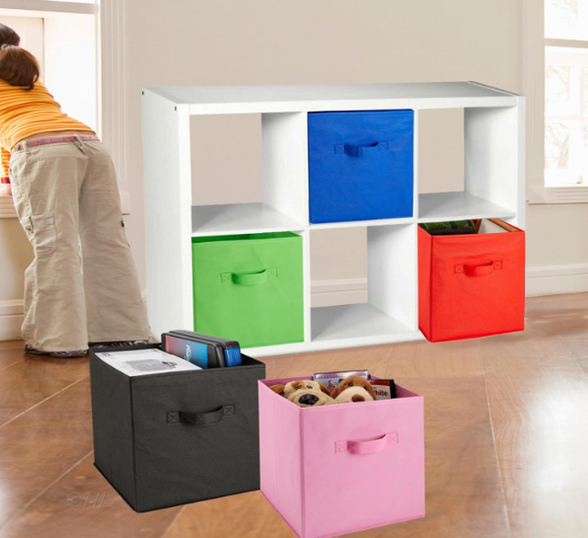 Handy Laundry 6-Pack Foldable Cube Storage Bins – Decorative Collapsible Organizer for Shelves, Closets, Underbed, Clothes, or Kids’ Toys (Pink)