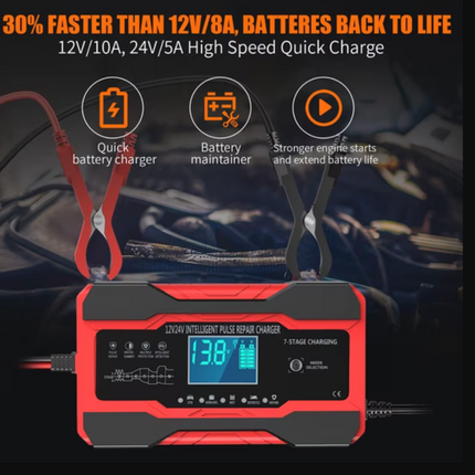 YONHAN Battery Charger 10-Amp 12V and 24V Fully-Automatic Smart Car Battery Charger, Battery Maintainer Trickle Charger, and Battery Desulfator with Temperature Compensat