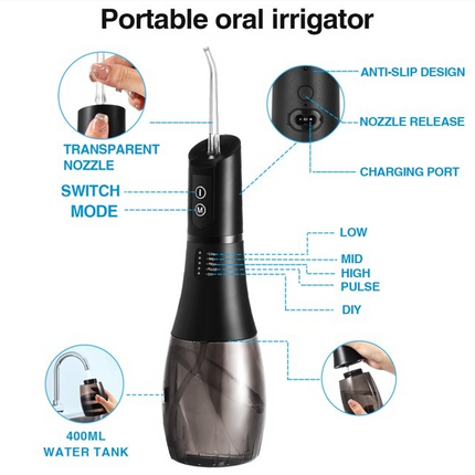 eCROSS Portable 400ML Water Flosser Cordless Dental Oral Irrigator, Black