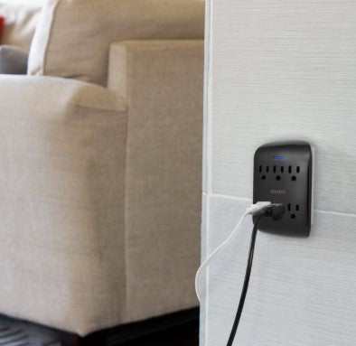 Philips 6 AC Surge Protector Wall Tap, Black, 2 Pack, SPP3466BC/37