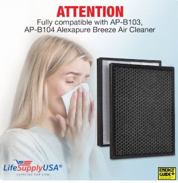 LifeSupplyUSA ER689 Alex Apure Breeze 3049 True HEPA Air Purifier Filter Replacement, 11.25"x14.63"x1.88"