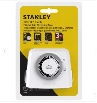 STANLEY 58126 Timeit Twin Daily Mechanical Timer, WHITE
