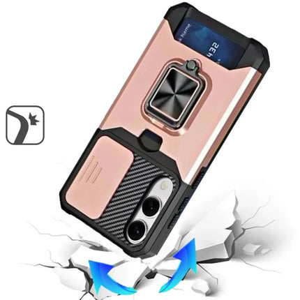 SAMSUNG S24 FE Military Grade All-in-One ring Stand Card Case, ROSE GOLD