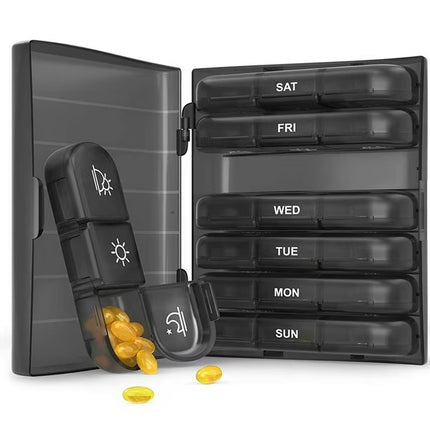 PULIV Weekly Box Eye Catching 3 Times A Day Easy to Clean 7 Day Planner Case for Daily Use Storage Casket Storage & Organization, BLACK