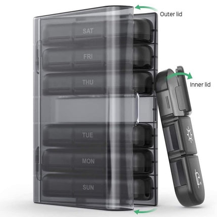 PULIV Weekly Box Eye Catching 3 Times A Day Easy to Clean 7 Day Planner Case for Daily Use Storage Casket Storage & Organization, BLACK