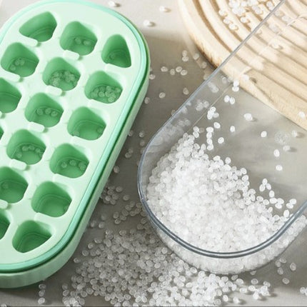 FUNDREAMER 18 Grid Round Silicone Ice Cube Maker with Storage Box & Bin Lid Bar, 1-Count