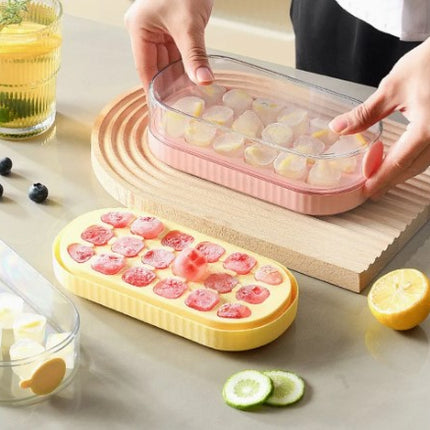 FUNDREAMER 18 Grid Round Silicone Ice Cube Maker with Storage Box & Bin Lid Bar, 1-Count