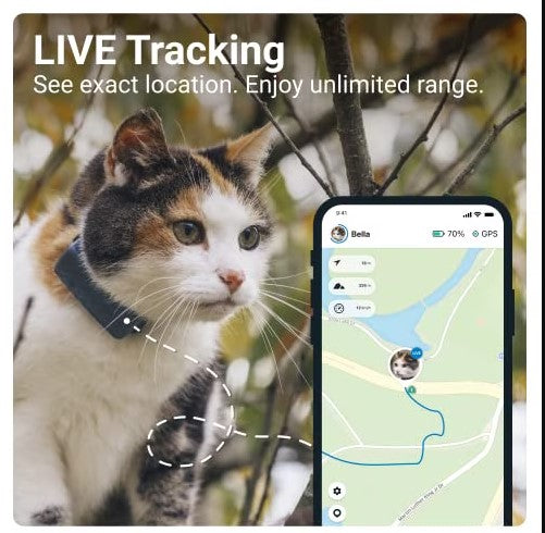 Tractive Mini GPS Pet Tracker for Cats - Waterproof, GPS Location &amp; Smart Activity Tracker, Unlimited Range, Midnight Blue