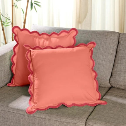 Folkulture 18 X 18" Set of 2 Cushion Cover Scallop Embroidery Oasis, Coral Red