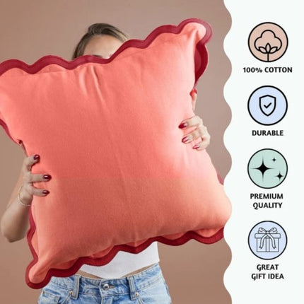 Folkulture 18 X 18" Set of 2 Cushion Cover Scallop Embroidery Oasis, Coral Red