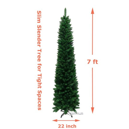Tektrum 7-Feet Artificial Christmas Fir Pencil Tree with Tapered Branch Tips, Solid Metal Stand