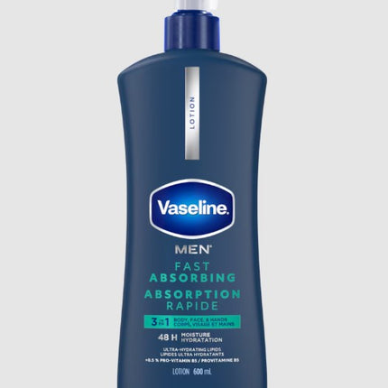Vaseline Men 3-IN-1 Fast Absorbing Body Face & Hands Lotion, 600ml