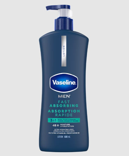 Vaseline Men 3-IN-1 Fast Absorbing Body Face & Hands Lotion, 600ml