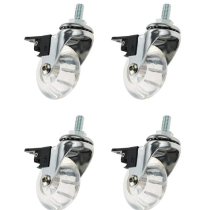WYZBEN 4 Pack M8 x 15mm Threaded Stem Transparent PU Swivel Wheel Casters with Brakes for Office Chair, Cabinet, Cart, Trolley, Shelving & Furniture