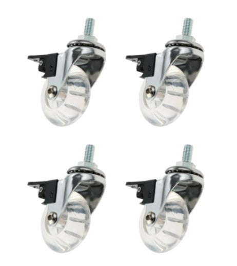 WYZBEN 4 Pack M8 x 15mm Threaded Stem Transparent PU Swivel Wheel Casters with Brakes for Office Chair, Cabinet, Cart, Trolley, Shelving & Furniture