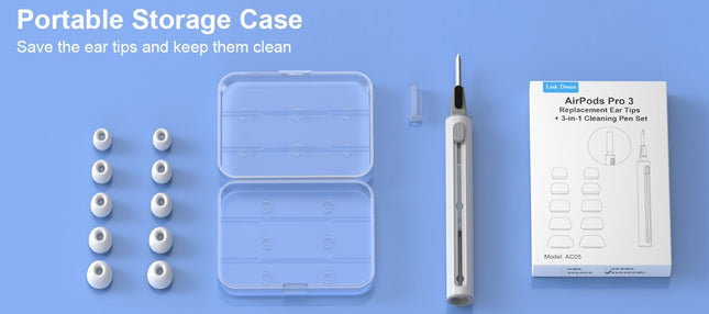 Link Dream Ear Tips for AirPods Pro 3 Replacement Eartips Silicon Ear Buds Tips with Portable Storage Box White 5 Pairs (XXS/XS/S/M/L Tips+ Cleaner Pen)
